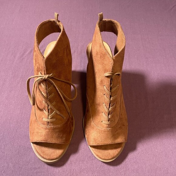 GAP Open-Toe Booties Brown Suede Peep Toe Lace Up Open Toe - Size 8 - NWOT - Picture 6 of 11